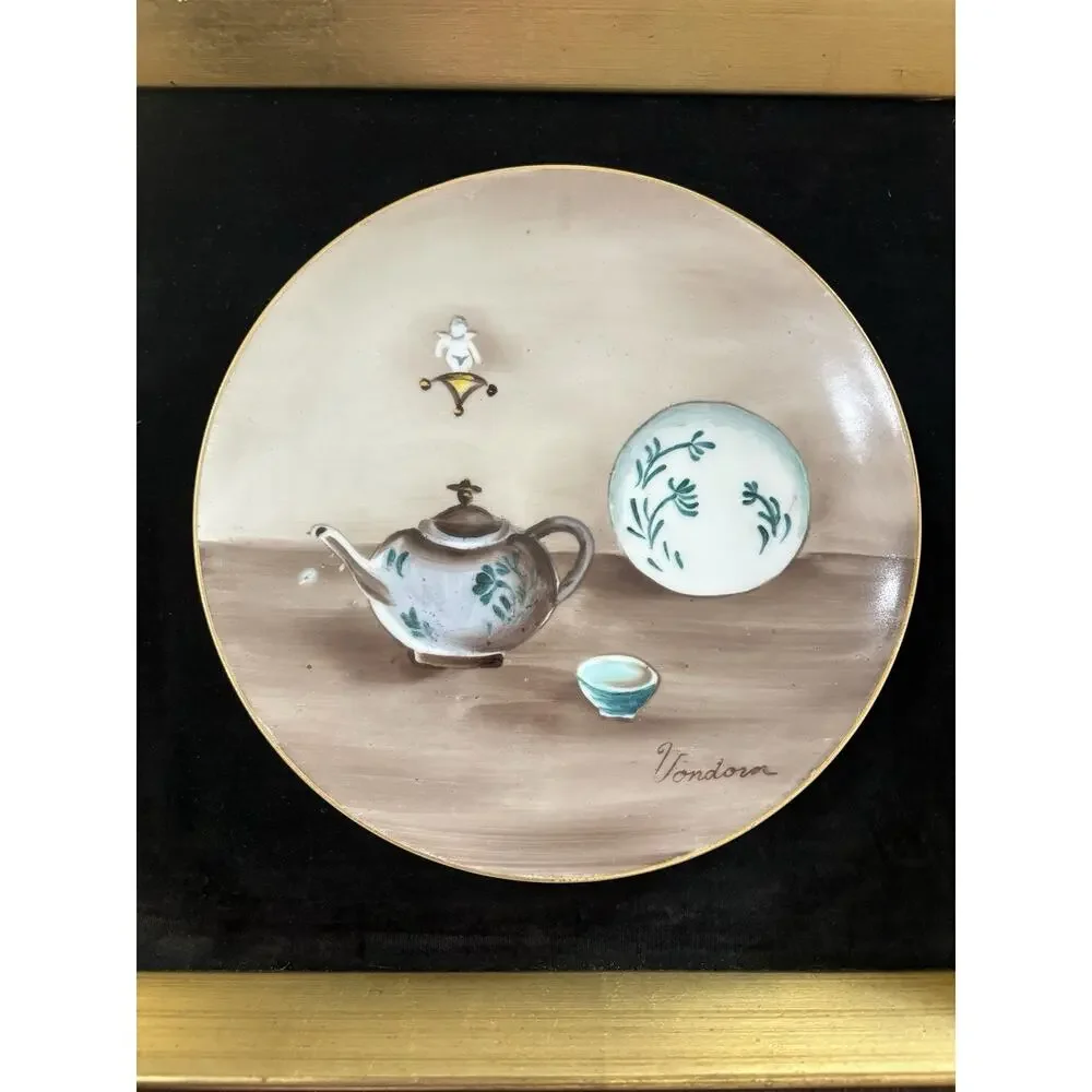 (2) Vintage Andrea Sadek Gold Framed Decorative Plates Still Life Wall Art MCM